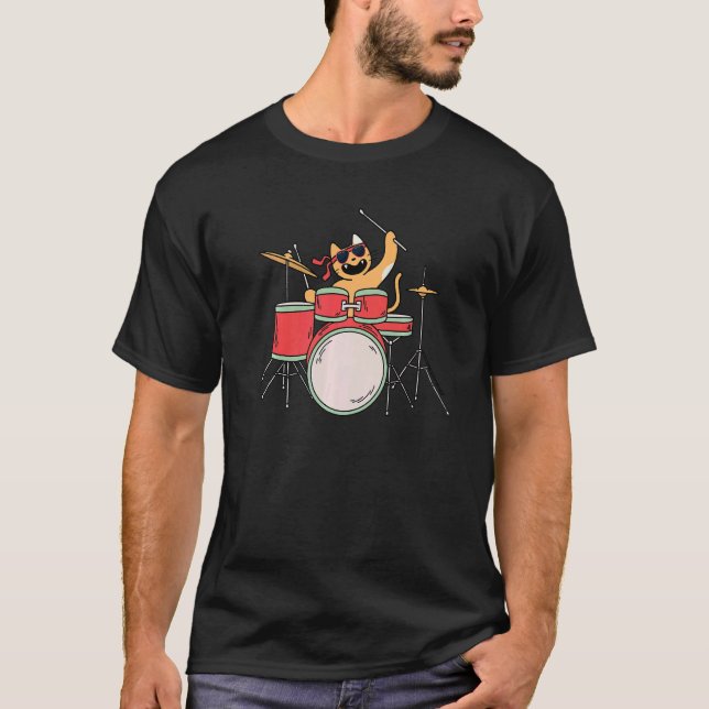 Camiseta Gato Adorable Tocando la Batería (Anverso)