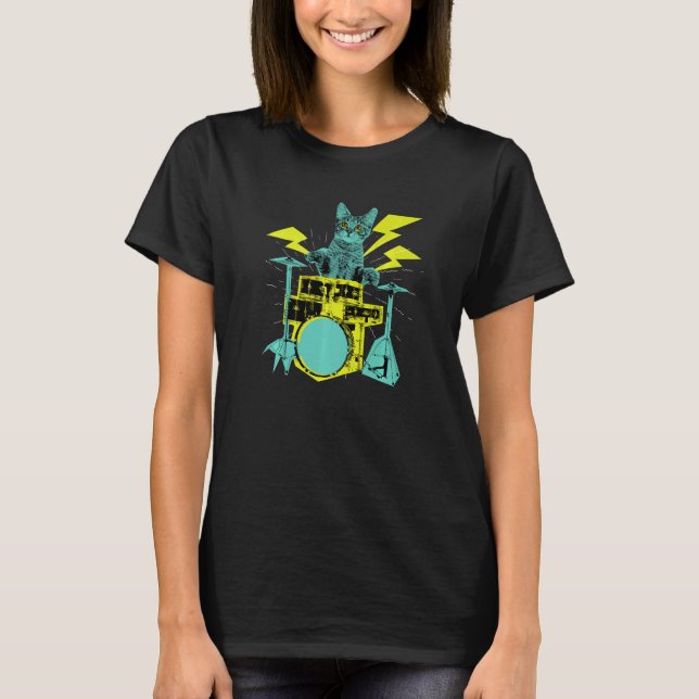Camiseta Gato Adorable Tocando la Batería  1 (Anverso)