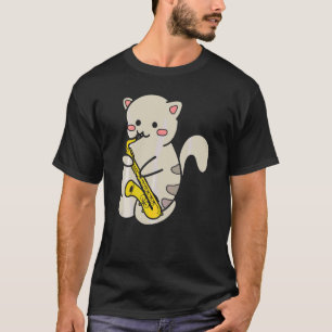 Camiseta Gato Adorable Tocando Saxofón  1