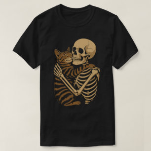 Camiseta Gato adorable y macabro – Esqueleto y gatito 