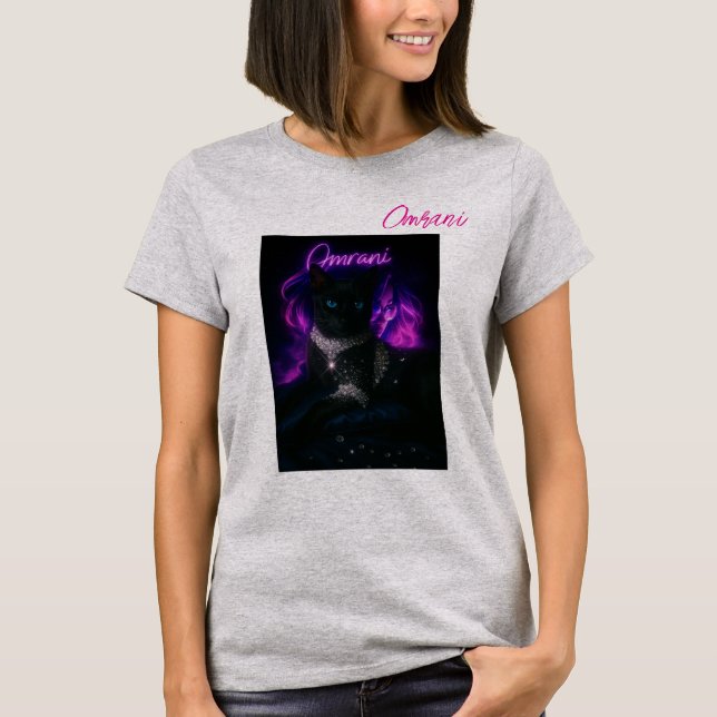 Camiseta Gato adorado con diamantes y mujer elegante - Ar d (Anverso)