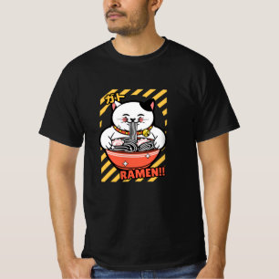 Camiseta Gato Afortunado Adorable de Japón Comiendo Ramen
