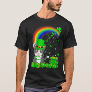 Camiseta Gato Afortunado Arcoíris Trébol Irlandés Divertido