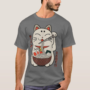 Camiseta Gato afortunado comiendo fideos de Ramen anime de 