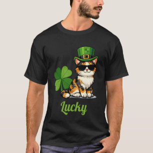 Camiseta Gato Afortunado Día de San Patricio Duende Calico