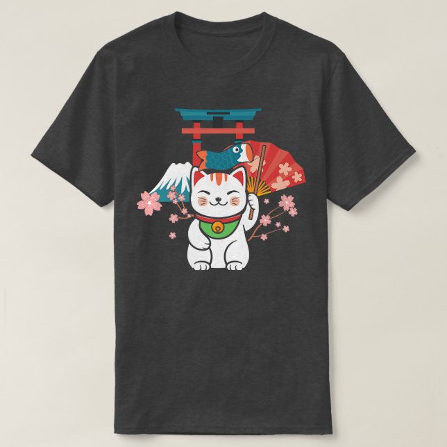 Camiseta Gato afortunado japonés Sakura Torii (Diseño del anverso)