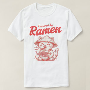 Camiseta Gato Afortunado Kawaii Comiendo Fideos Ramen Japon