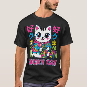 Camiseta Gato Afortunado Kawaii Ropa Callejera Japonesa Mas