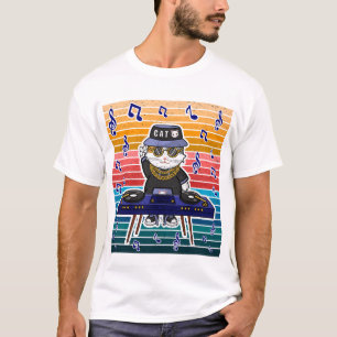 Camiseta Gato Afortunado Maneki Neko Arte de Música Retro D
