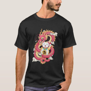 Camiseta Gato Afortunado y Dragón Símbolo de Fortuna Orient