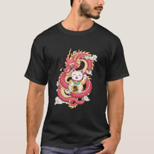 Camiseta Gato Afortunado y Dragón Símbolo de Fortuna Orient