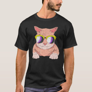 Camiseta Gato Agender Lgbt Bandera No Binario Gafas De Sol 