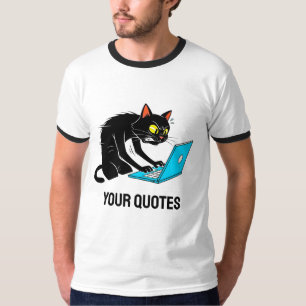 Camiseta Gato Agotado Escribiendo en Portátil