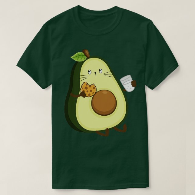 Camiseta Gato aguacate comiendo galletas y bebiendo leche (Diseño del anverso)