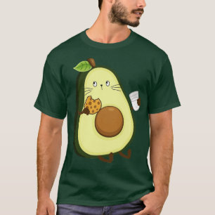 Camiseta Gato aguacate comiendo galletas y bebiendo leche