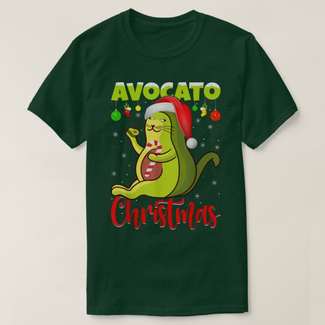 Camiseta Gato Aguacate Lover Xmas Encendido Gato Santa Agua (Diseño del anverso)