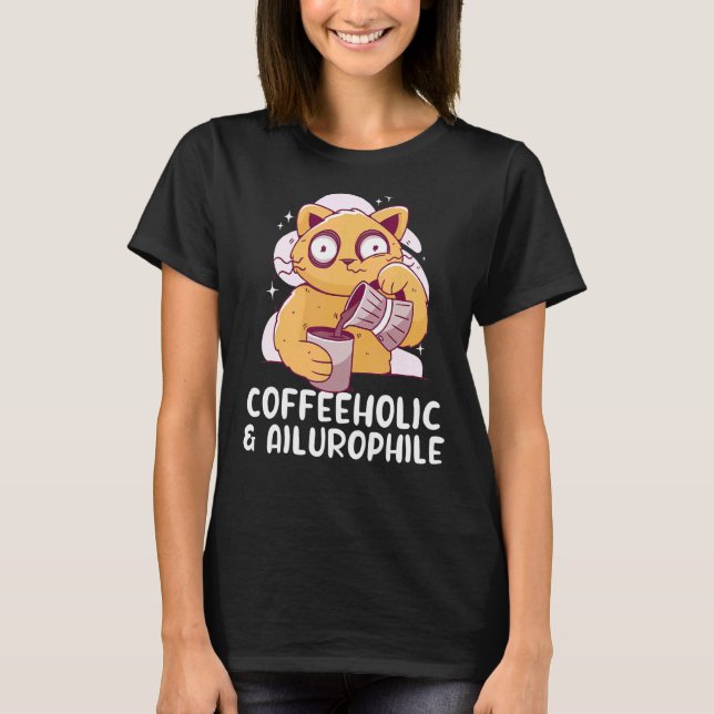 Camiseta Gato Ailurophile Coffeehole Bebiendo Gatos De Café (Anverso)