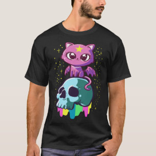 Camiseta Gato Alado y Calavera Monada Pastel Goth Bruja