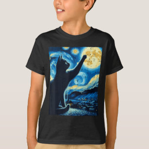 Camiseta Gato Alcanzando Luna Noche Estrellada Divertido Ga