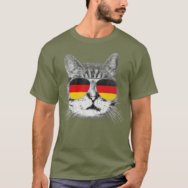 Camiseta Gato Alemania Bandera Alemana País Retro Gracioso  (Anverso)