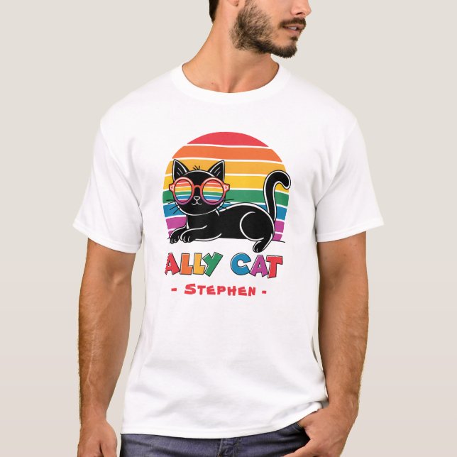 Camiseta Gato aliado - Gato negro con gafas de sol arcoiris (Anverso)