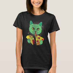Camiseta Gato Alien Comico Come Pizza Taco Gatos Espaciales