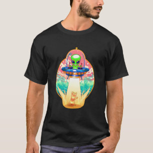 Camiseta Gato Alien Cute Abducción Avión Espacial OVNI