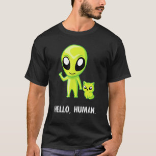 Camiseta Gato Alien Hola Humano Ufo Gatito