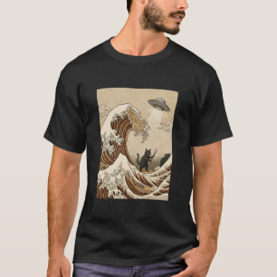 Camiseta Gato alienígena de ramen abstracto Ola de Kanagawa