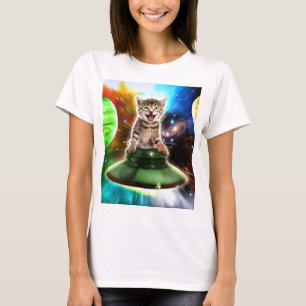 Camiseta Gato alienígena en el platillo de ufo