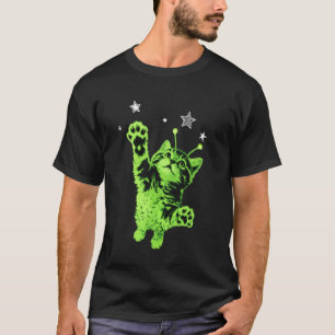 Camiseta Gato alienígena Y2K saltando estrellas