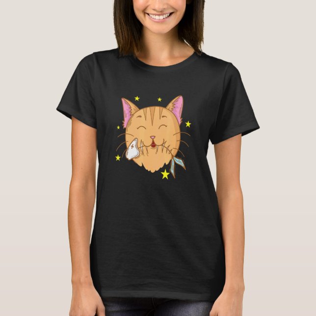 Camiseta Gato Ama Pescado Y Comida (Anverso)
