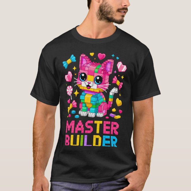 Camiseta Gato Amante Constructor Maestro Bloques Ladrillos  (Anverso)
