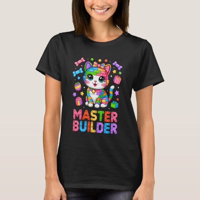 Camiseta Gato Amante Constructor Maestro Ladrillos Bloques  (Anverso)