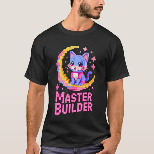 Camiseta Gato Amante Constructor Maestro Ladrillos Bloques  (Anverso)