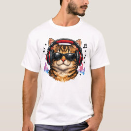 Camiseta Gato Amante de la Música con Auriculares
