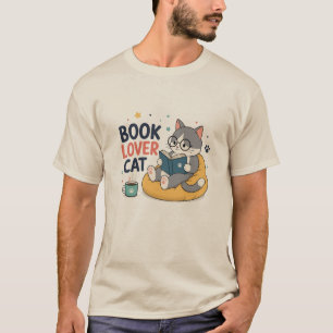 Camiseta Gato Amante de Libros Ilustración Bonita