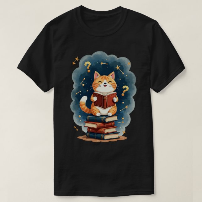 Camiseta Gato Amante del Libro Espacial Leyendo Constelació (Diseño del anverso)