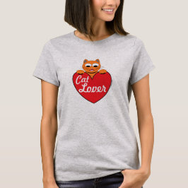 Camiseta Gato Amante Ginger Kitty con Corazón Rojo