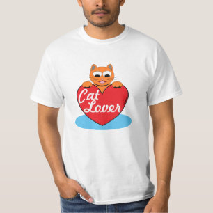 Camiseta Gato Amante Naranja Dibujo Animado Gato con Corazó