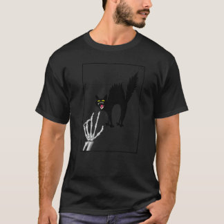 Camiseta Gato Amante Negro Esqueleto Mano, Gatito Divertido