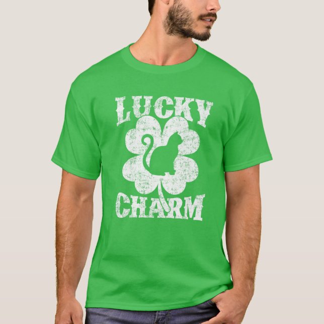 Camiseta Gato amante Shamrock Lucky Charm Cat St Patrick's  (Anverso)