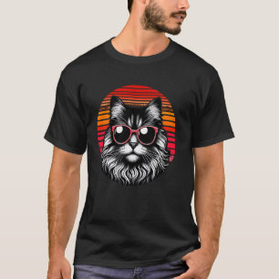 Camiseta Gato American Curl Gafas de sol Puesta de sol Retr