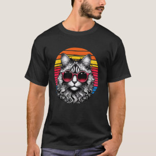 Camiseta Gato American Curl Retro Vintage Gafas de sol Pues