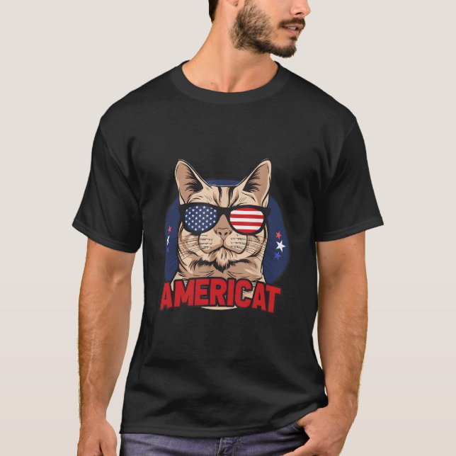 Camiseta Gato Americano Patriótico Para El 4 De Julio Ameri (Anverso)