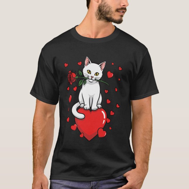 Camiseta Gato Amor Corazón Rosa Gato Lindo (Anverso)