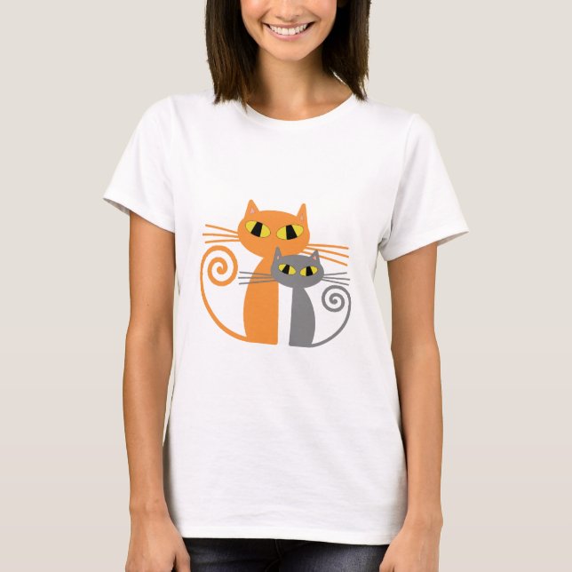 Camiseta Gato anaranjado, gato gris (Anverso)