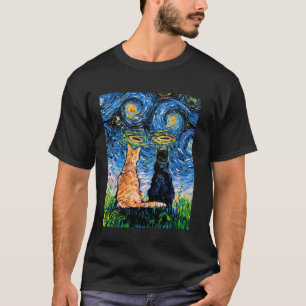 Camiseta Gato Ángel Noche Estrellada Gato Negro y Tabby Hal