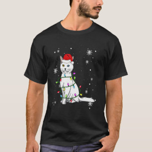 Camiseta Gato Angora Turco Luces de Navidad Gato de Navidad