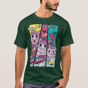 Camiseta Gato animado comiendo comida japonesa Ramen fideos